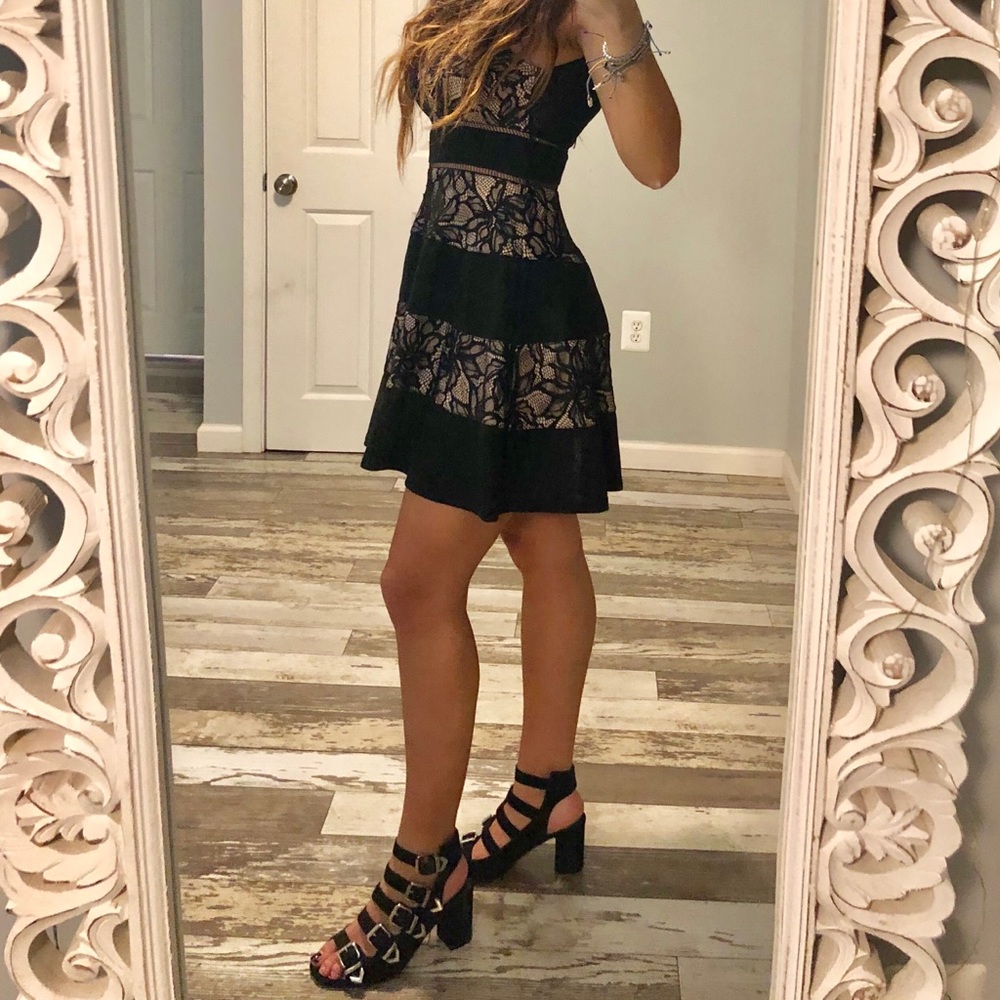 Black and gold lace formal dress